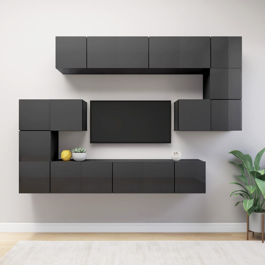 vidaXL 10-tlg. TV-Schrank-Set Hochglanz-Grau Holzwerkstoff