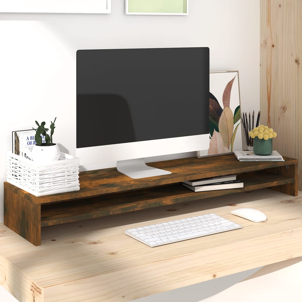 vidaXL Monitorständer Räuchereiche 100x24x13 cm Holzwerkstoff