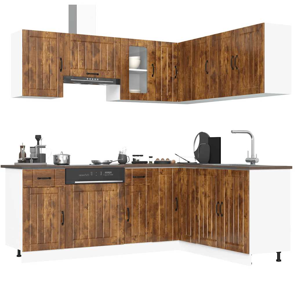 vidaXL 11-tlg. Küchenschrank-Set Kalmar Räuchereiche Holzwerkstoff