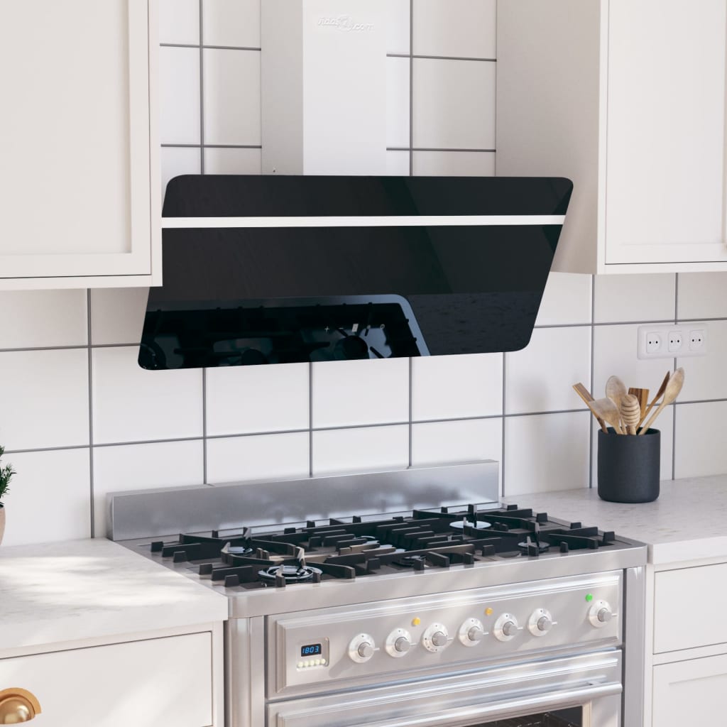 vidaXL Dunstabzugshaube 90 cm Stahl und Hartglas Schwarz
