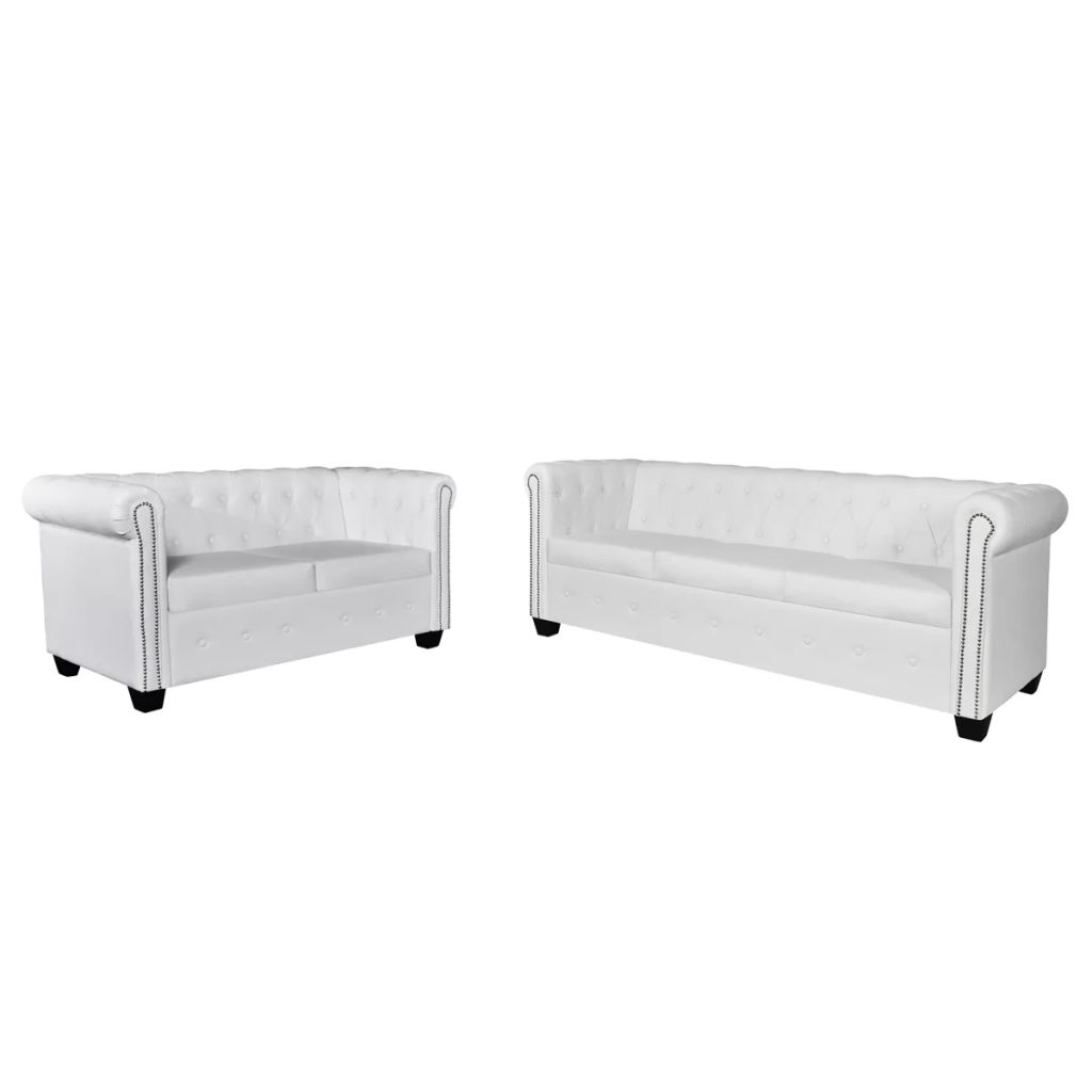   vidaXL Chesterfield-Sofas 2-Sitzer und 3-Sitzer Kunstleder Weiß 
