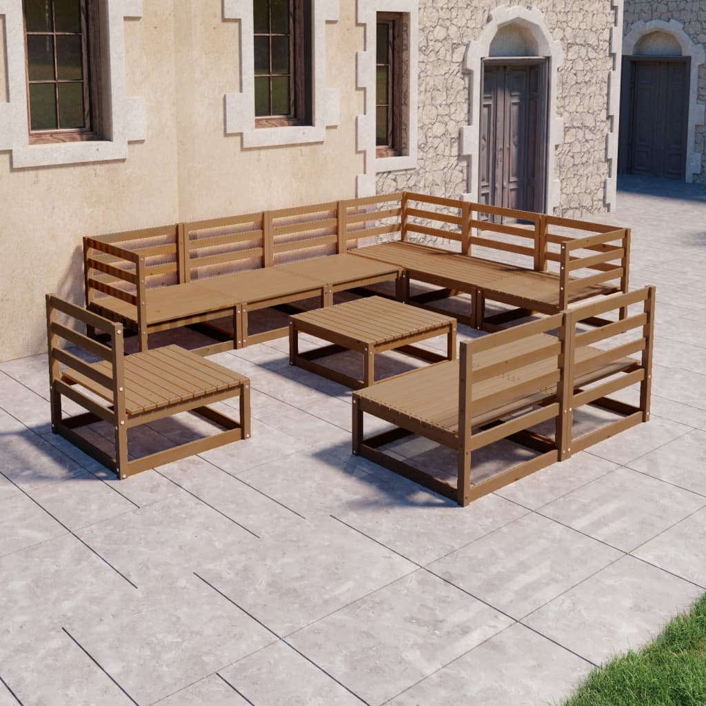 vidaXL 10-tlg. Garten-Lounge-Set Honigbraun Massivholz Kiefer