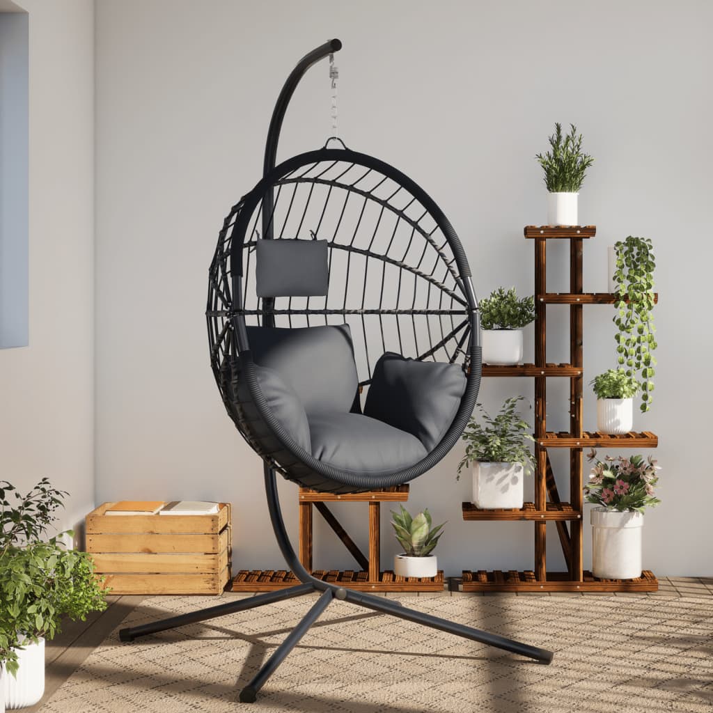 vidaXL Hängesessel Ei-Design mit Ständer Anthrazit Rattan und Stahl
