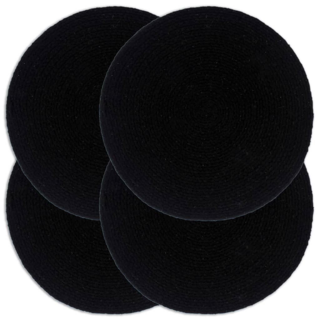 vidaXL Tischsets 4 Stk. Schwarz 38 cm Rund Baumwolle 