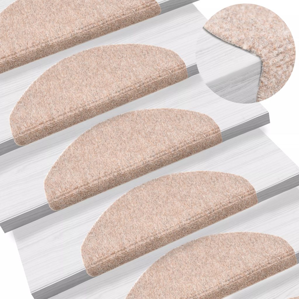 vidaXL 15-tlg Selbstklebende Treppenmatten Nadelvlies 65x21x4cm Creme