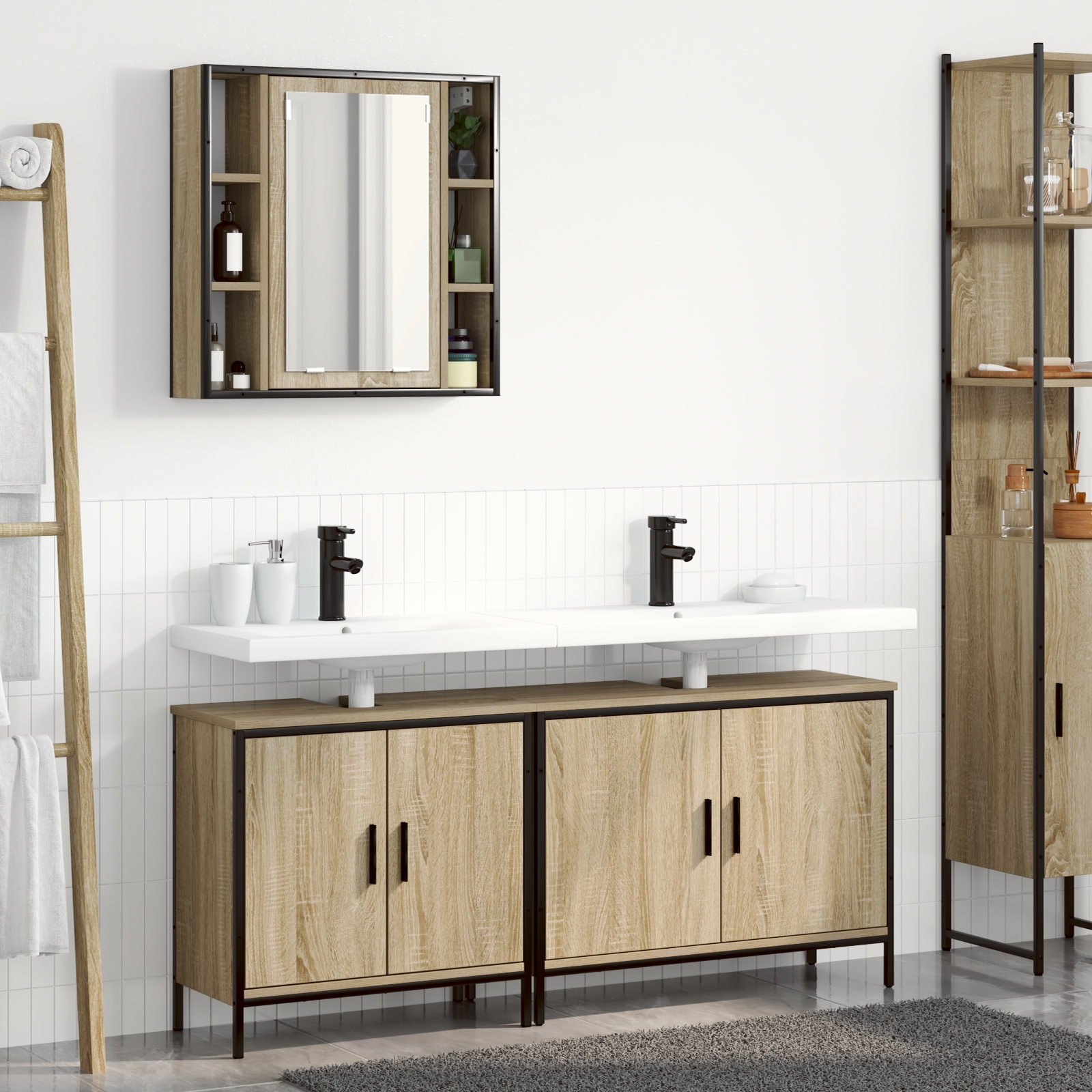 vidaXL 3-teiliges Badezimmer Möbel Set Sonoma Eiche Holzwerkstoff