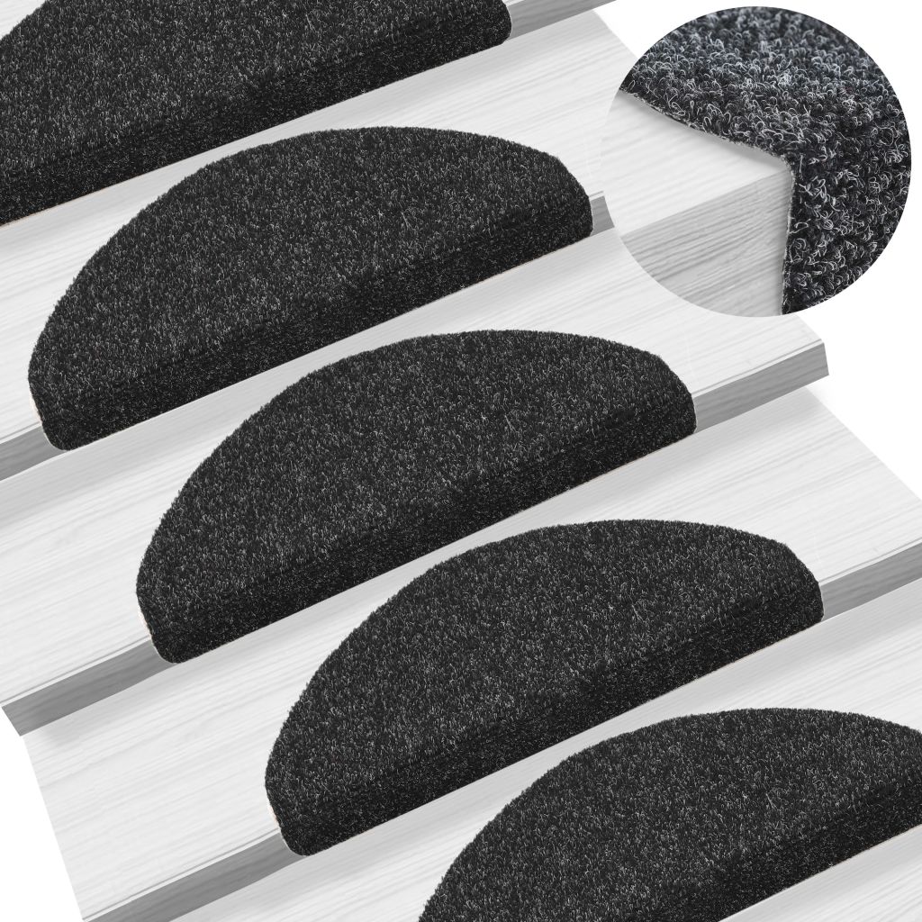 vidaXL 15-tlg Selbstkleb. Treppenmatten Nadelvlies 65x21x4cm Schwarz