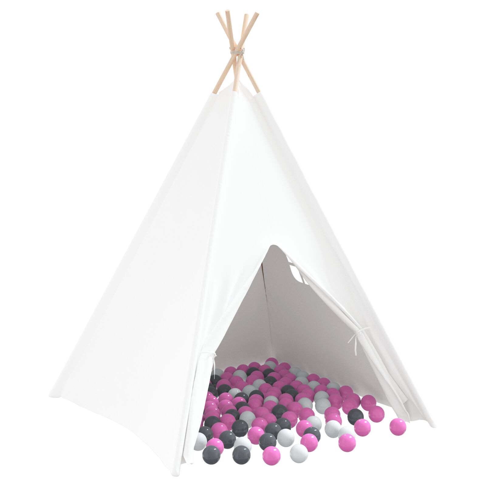 vidaXL Kinder-Teepee-Zelt mit Tasche Pfirsich & Spielbälle Haut Weiß