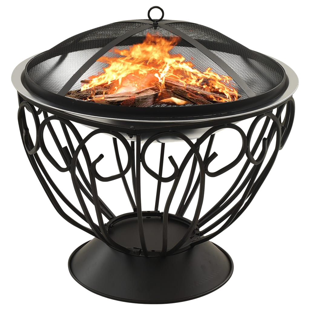 vidaXL 2in1 Feuerschale und Grill mit Schürhaken 59x59x60 cm Edelstahl