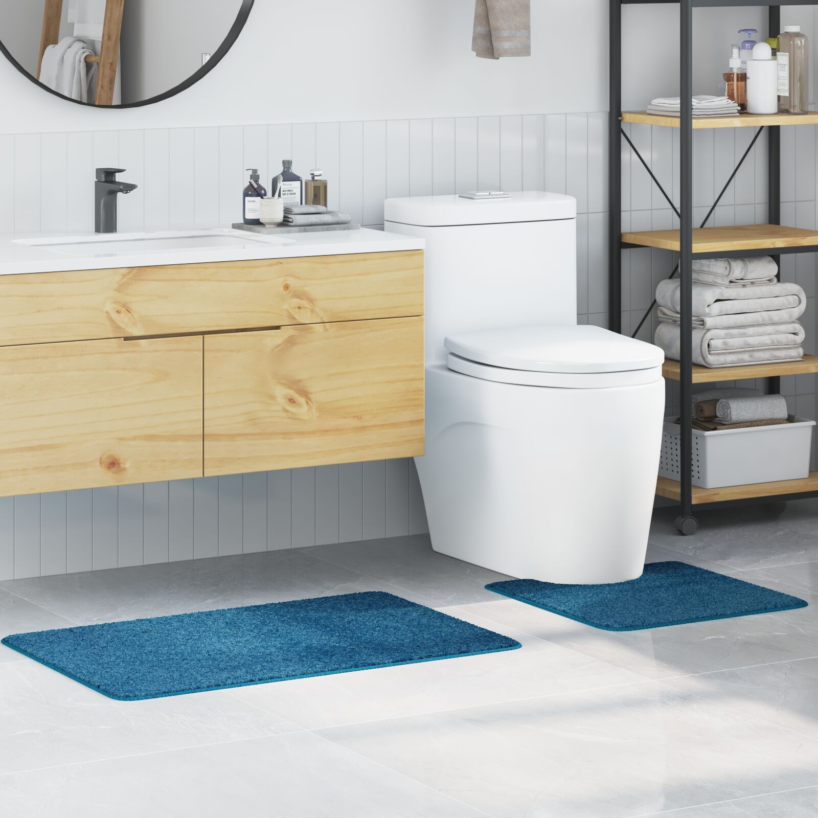 vidaXL 2-teiliges Badematten-Set Blau Polypropylen Rutschfest