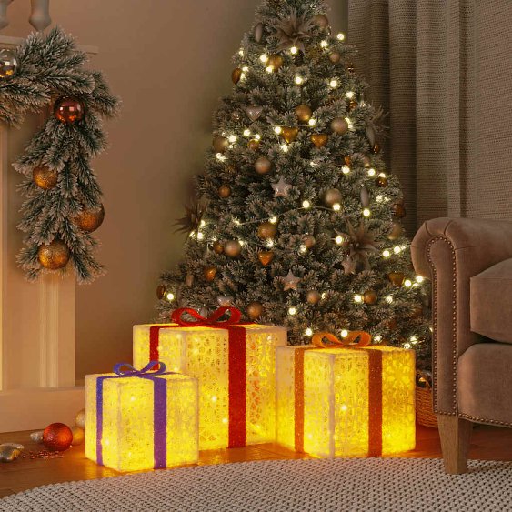 vidaXL Beleuchtete Geschenkboxen 3 Stk. 64 LEDs Warmweiß vidaXL Beleuchtete Geschenkboxen 3 Stk. 64 LEDs Warmweiß