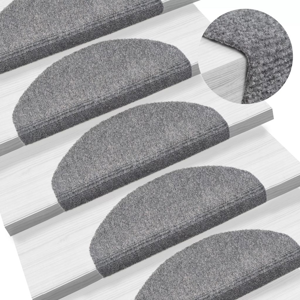 vidaXL 15-tlg Selbstkleb. Treppenmatten Nadelvlies 65x21x4cm Hellgrau