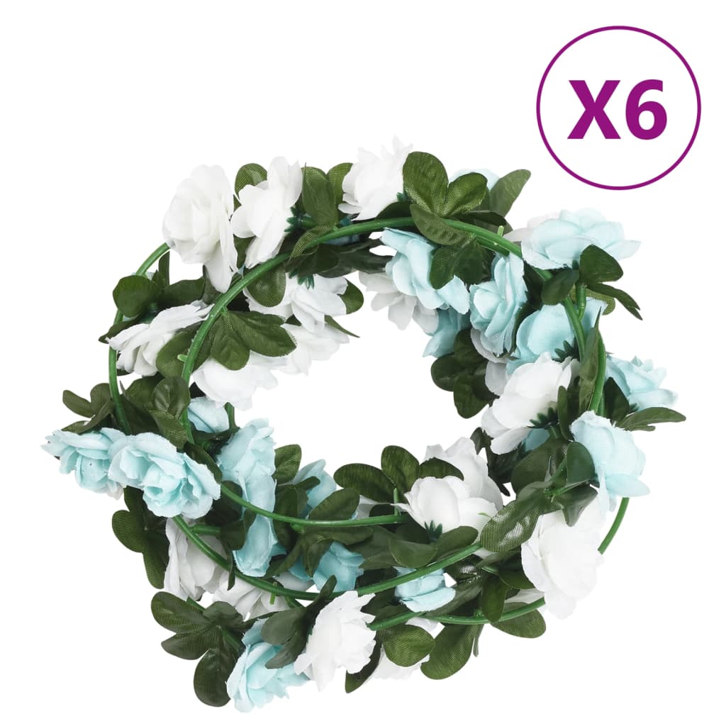 vidaXL Weihnachtskränze Blumen 6 Stk. Blau und Weiß 215 cm