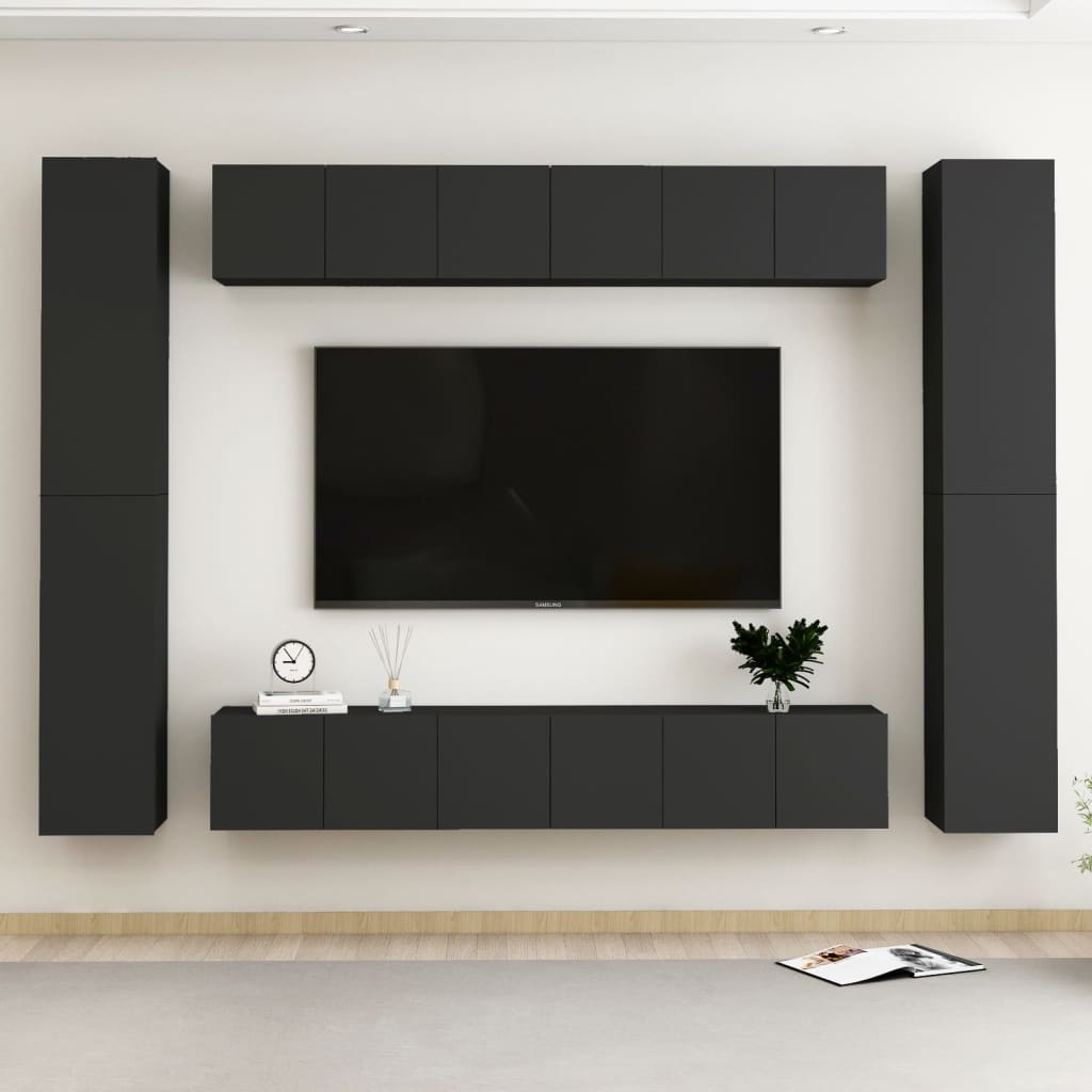 vidaXL 10-tlg. TV-Schrank-Set Schwarz Holzwerkstoff