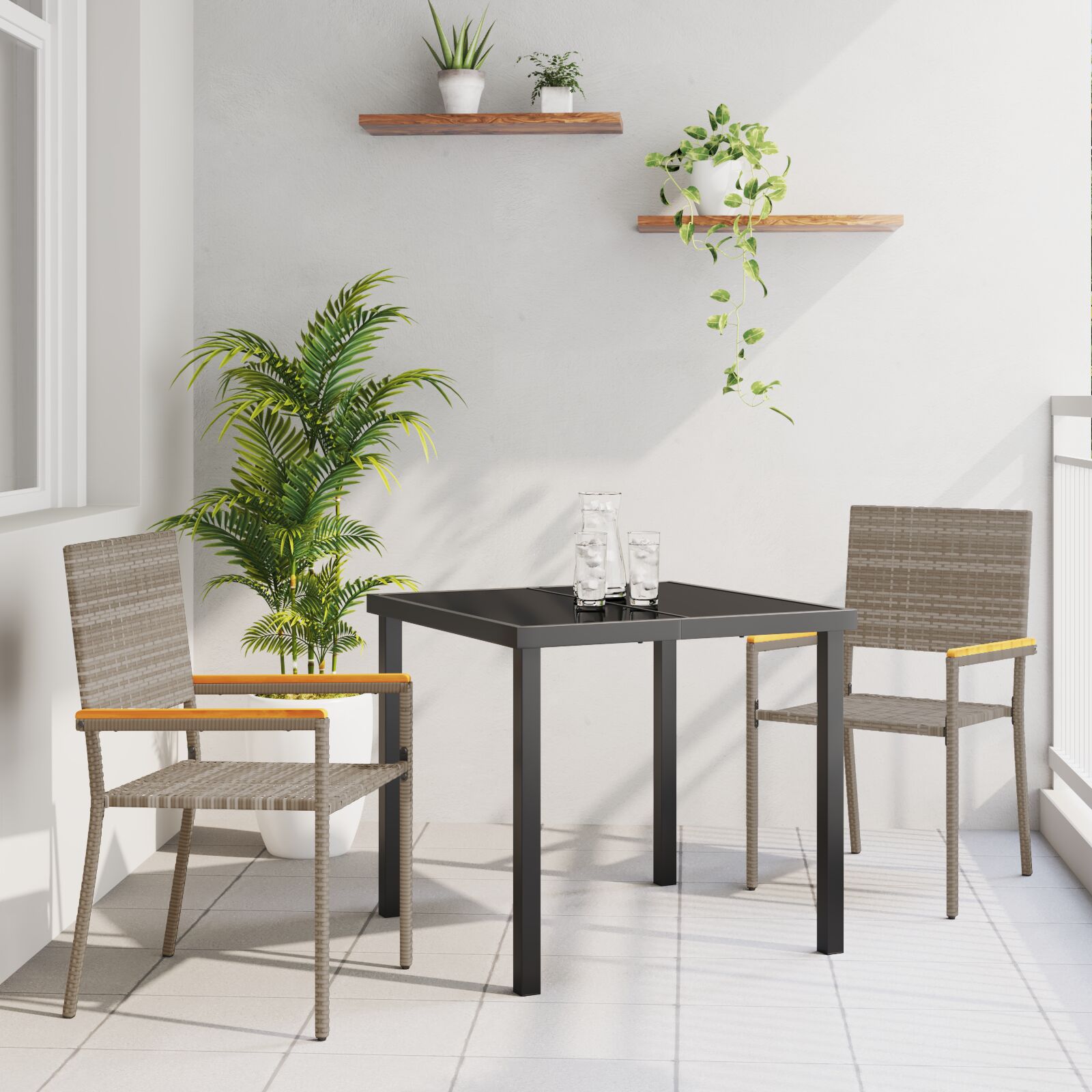 vidaXL 3-teilige Garten Essgruppe Grau Poly Rattan