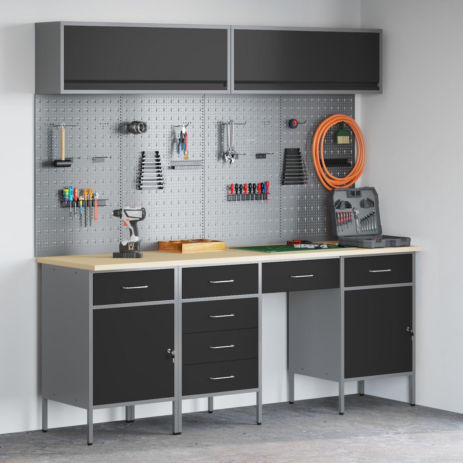 vidaXL 10-teiliges Werkbank Set Schwarz Stahl