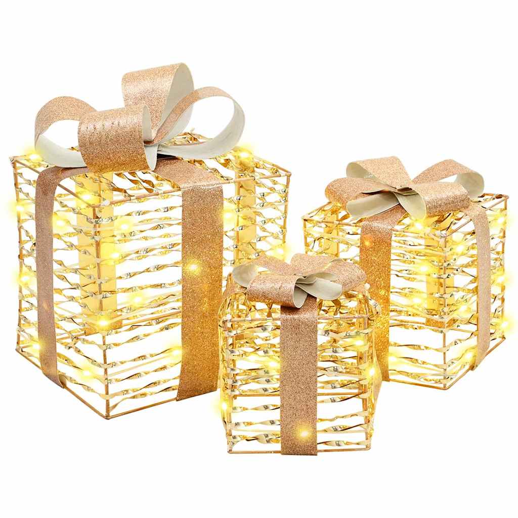 vidaXL Geschenkbox mit 60 LEDs 3 pcs Warmweiß 20 x 20 x 20 cm PET vidaXL Geschenkbox mit 60 LEDs 3 pcs Warmweiß 20 x 20 x 20 cm PET