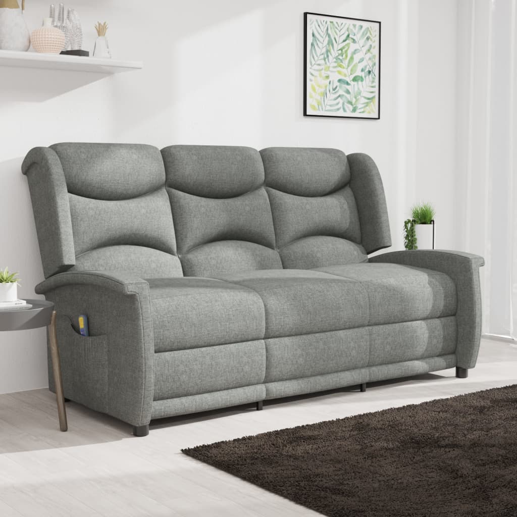 vidaXL 3-Sitzer Massagesessel Hellgrau Stoff