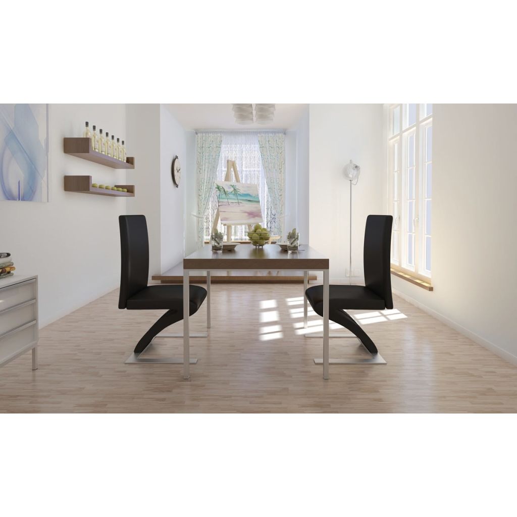  vidaXL Esszimmerstühle 2 Stk. Schwarz Kunstleder