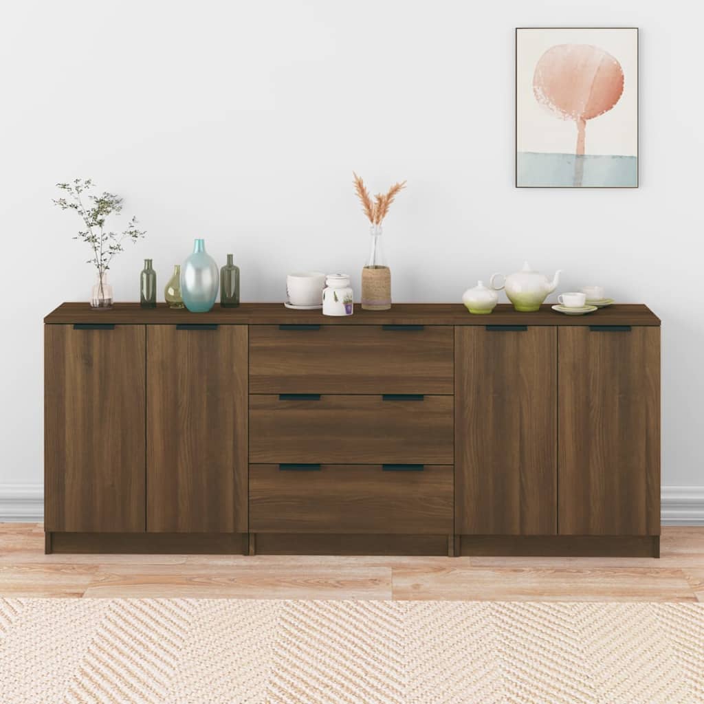 vidaXL 3-tlg. Sideboard Braun Eiche-Optik Holzwerkstoff