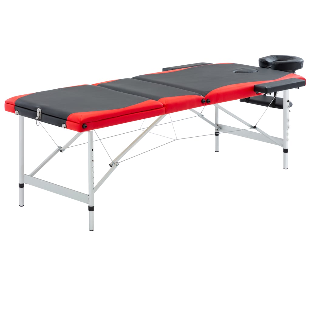  vidaXL Massageliege Klappbar 3-Zonen Aluminiumgestell Schwarz und Rot