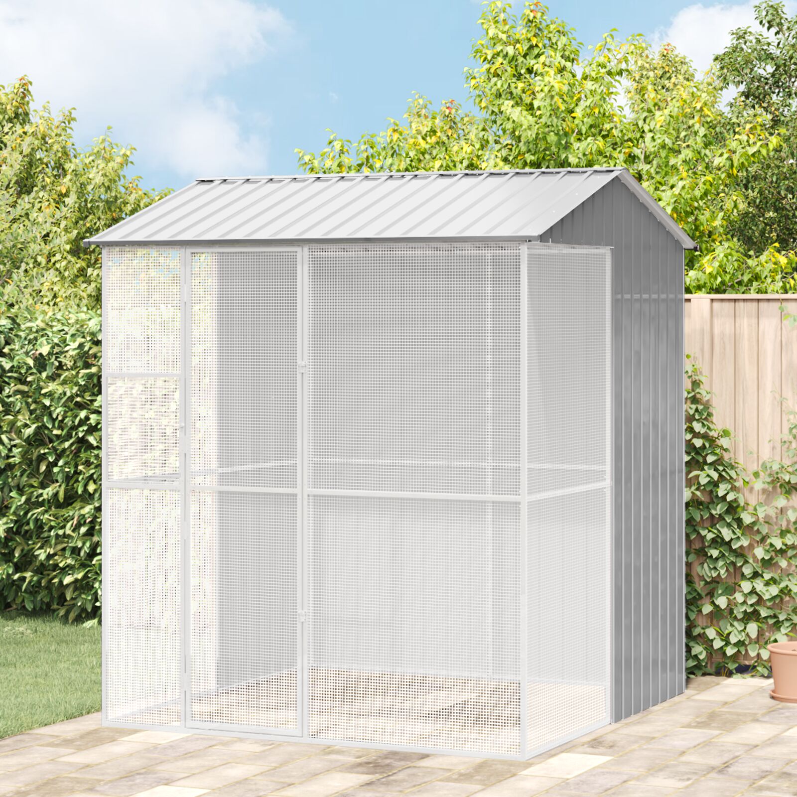 vidaXL Vogelvoliere Grau 215x210x247 cm Stahl