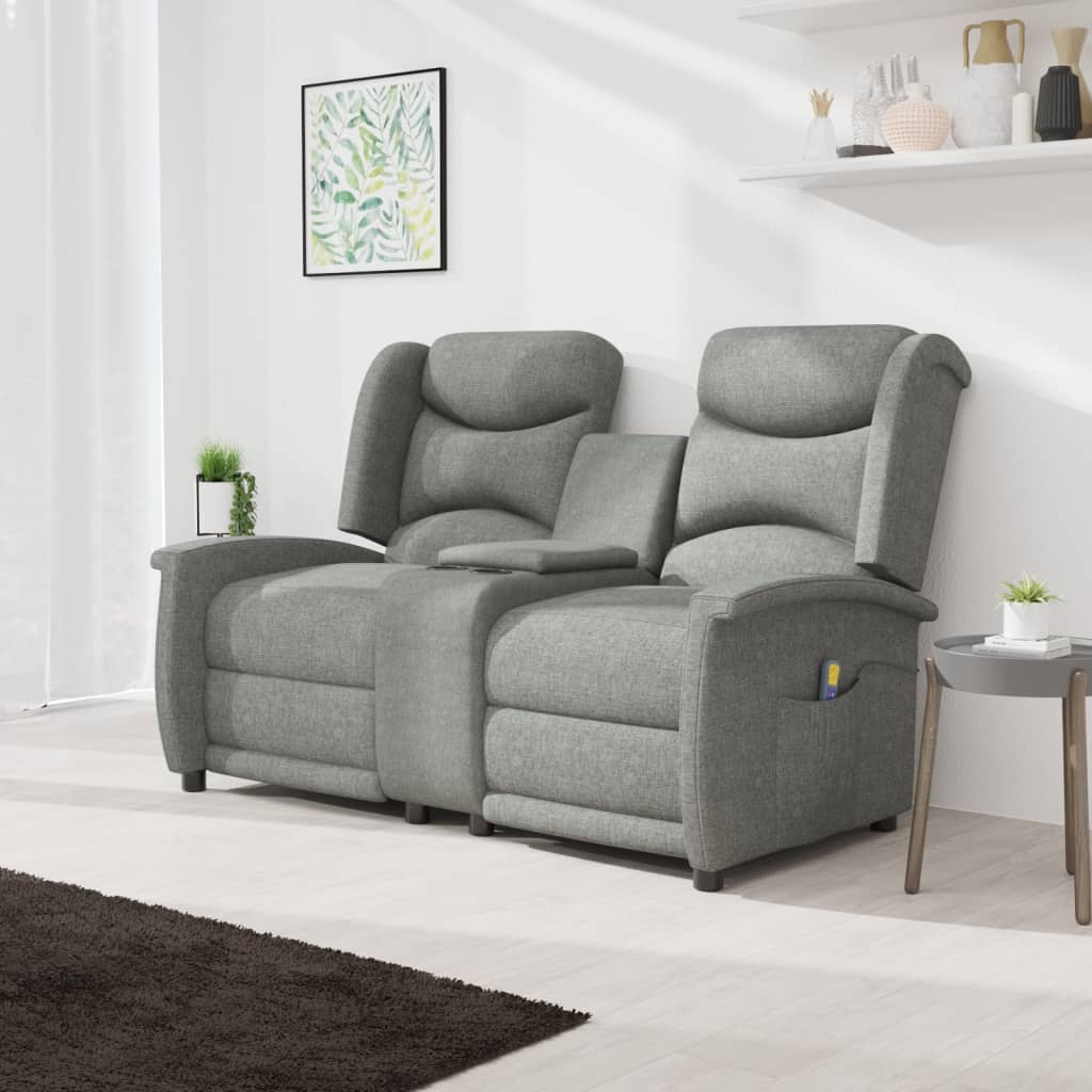vidaXL 2-Sitzer Massagesessel mit Getränkehalter Hellgrau