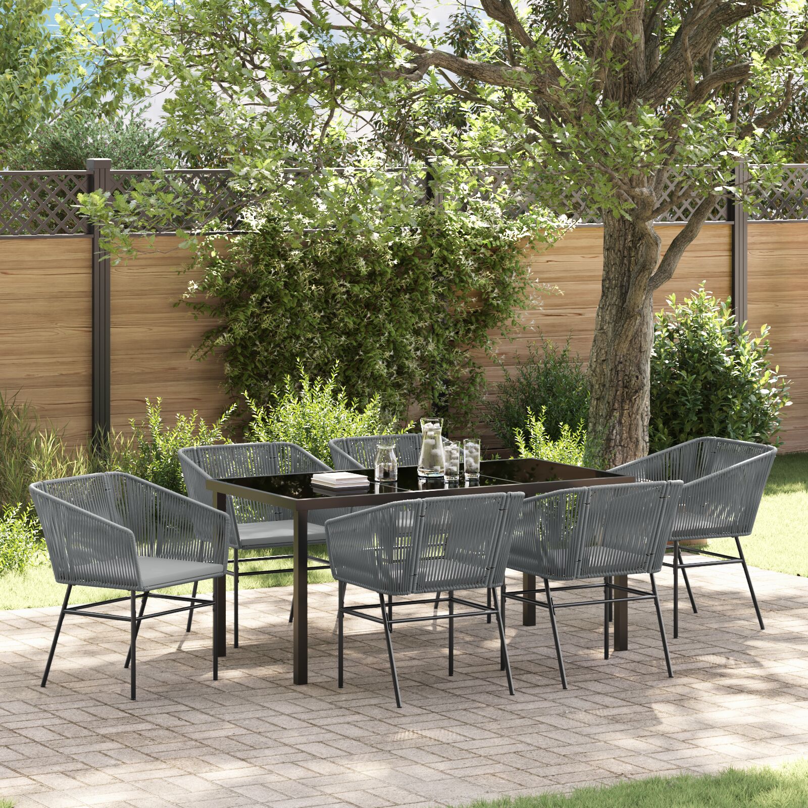 vidaXL 2-teiliges Garten-Essset mit Kissen Grau Poly-Rattan