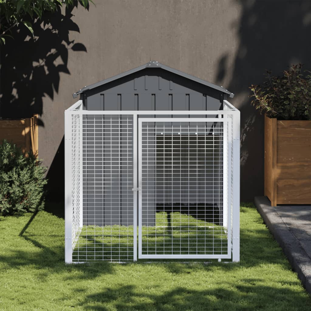  vidaXL Hundehütte mit Auslauf Anthrazit 117x201x123cm Verzinkter Stahl