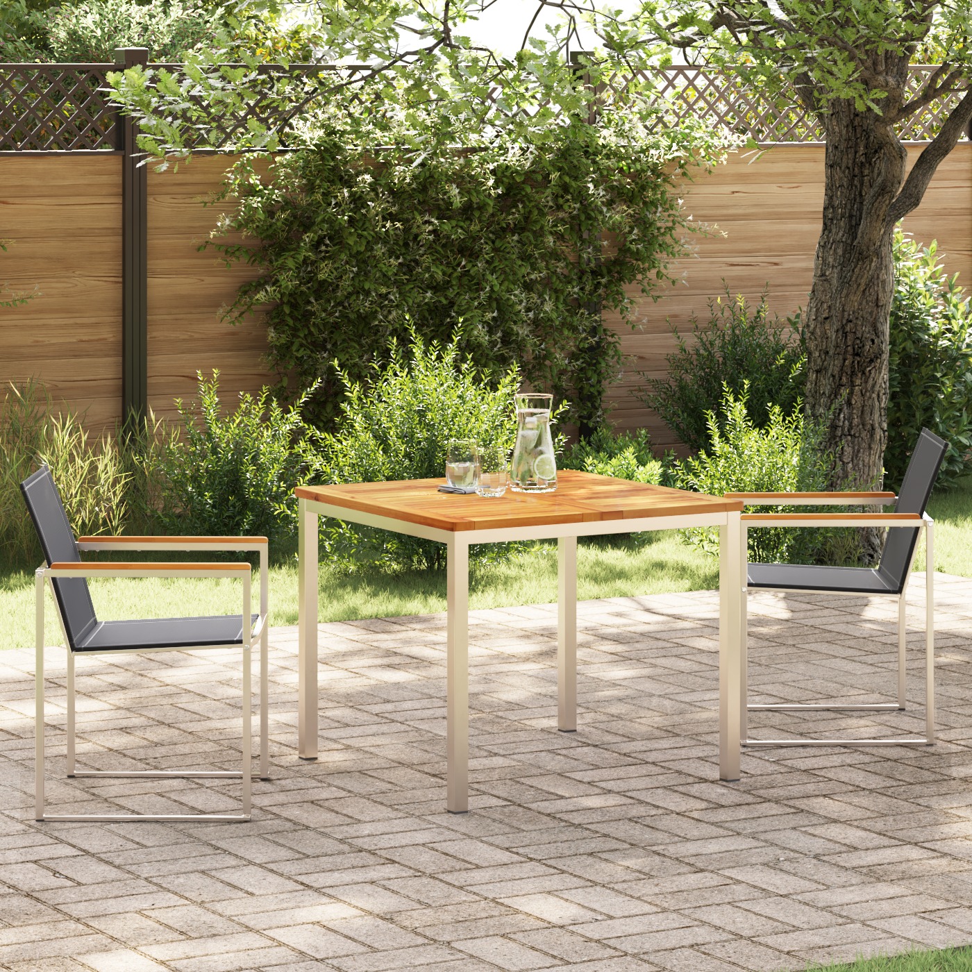 vidaXL 3-teilige Garten Essgruppe aus massivem Teakholz, vidaXL Esstisch für draußen 90x90x74,5 cm aus massivem Teakholz