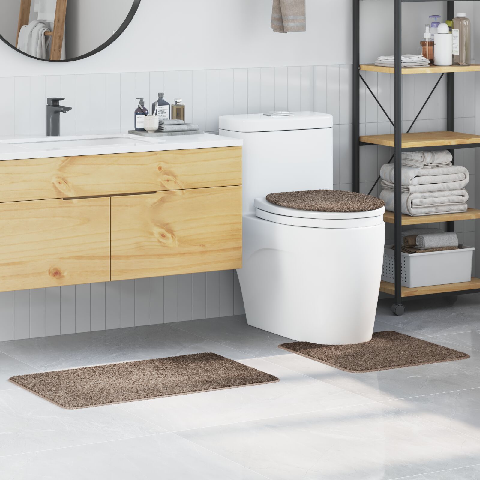 vidaXL 3-teiliges Badteppich-Set Braun Polypropylen Rutschfest