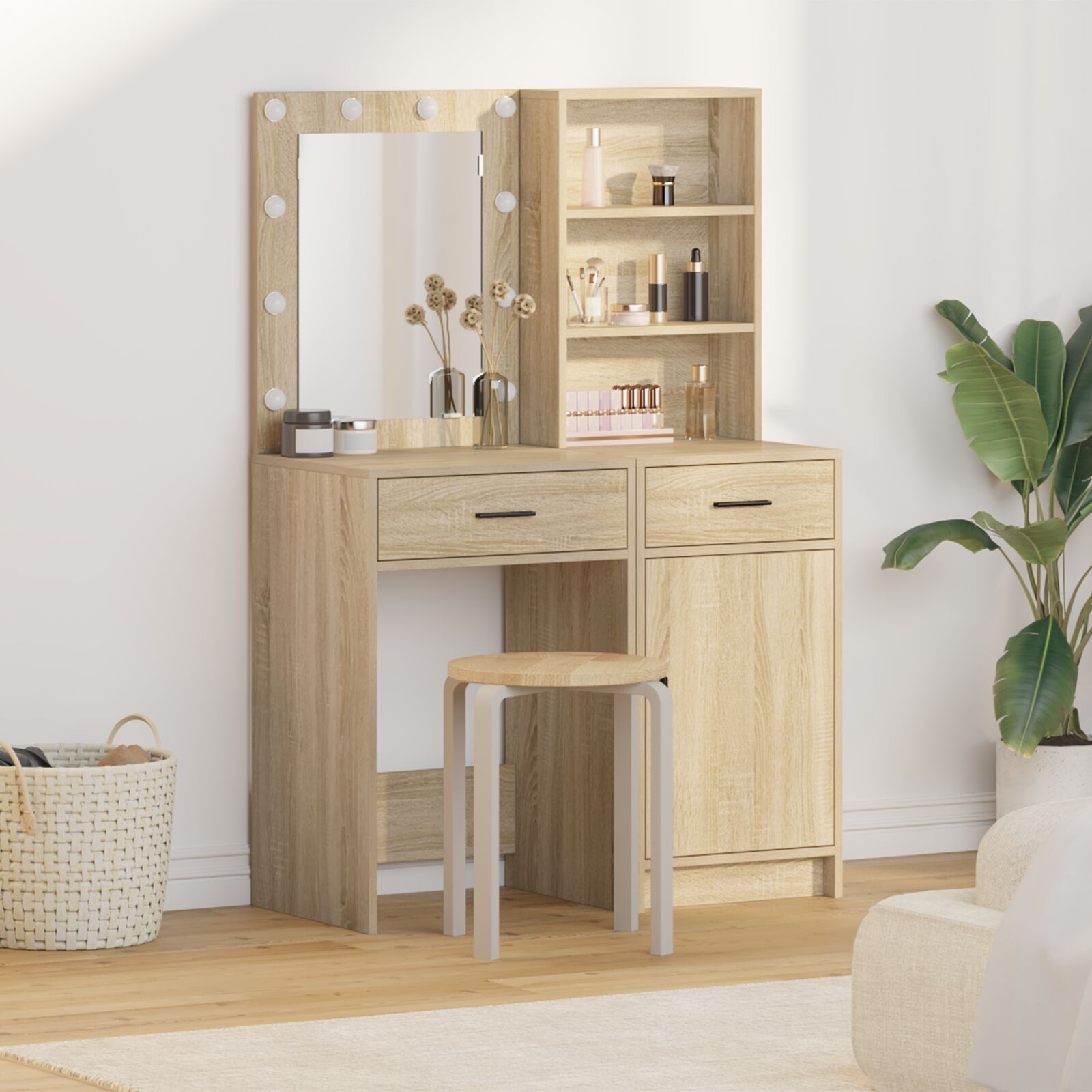 vidaXL 2-teiliger Schminktisch mit LED Sonoma Eiche Holzwerkstoff