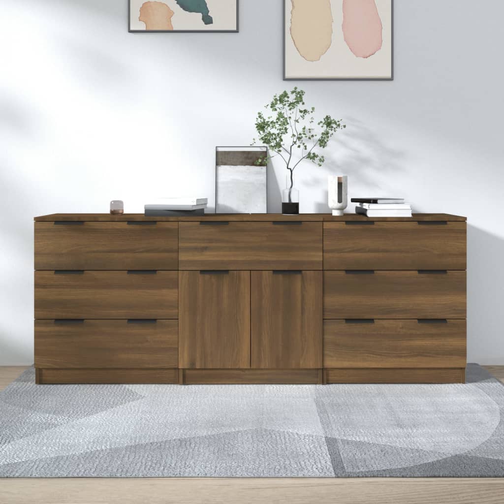 vidaXL 3-tlg. Sideboard Braun Eiche-Optik Holzwerkstoff