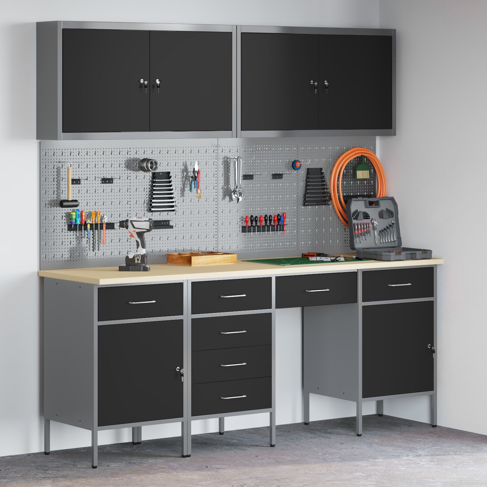 vidaXL 10-teiliges Werkbank-Set Schwarzstahl