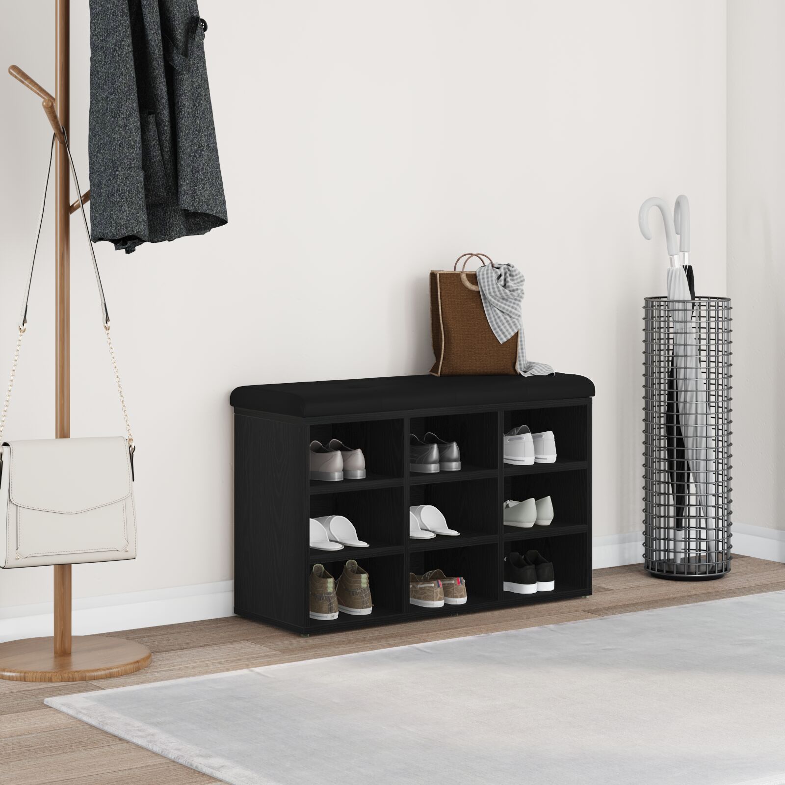 vidaXL Aufbewahrungsbank Schwarz Eiche 80x30x48 cm Teppe