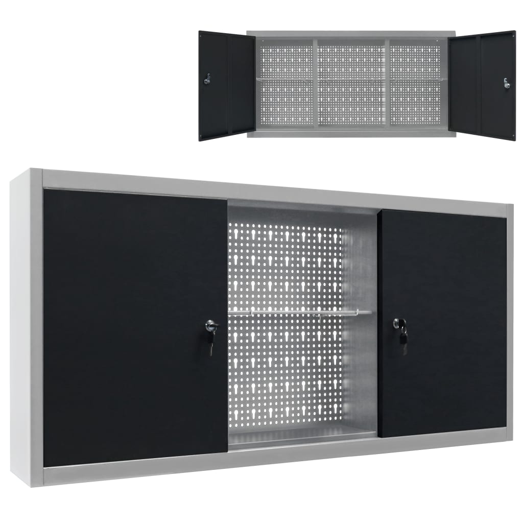 vidaXL Wand-Werkzeugschrank Industrie-Stil Metall Grau und Schwarz