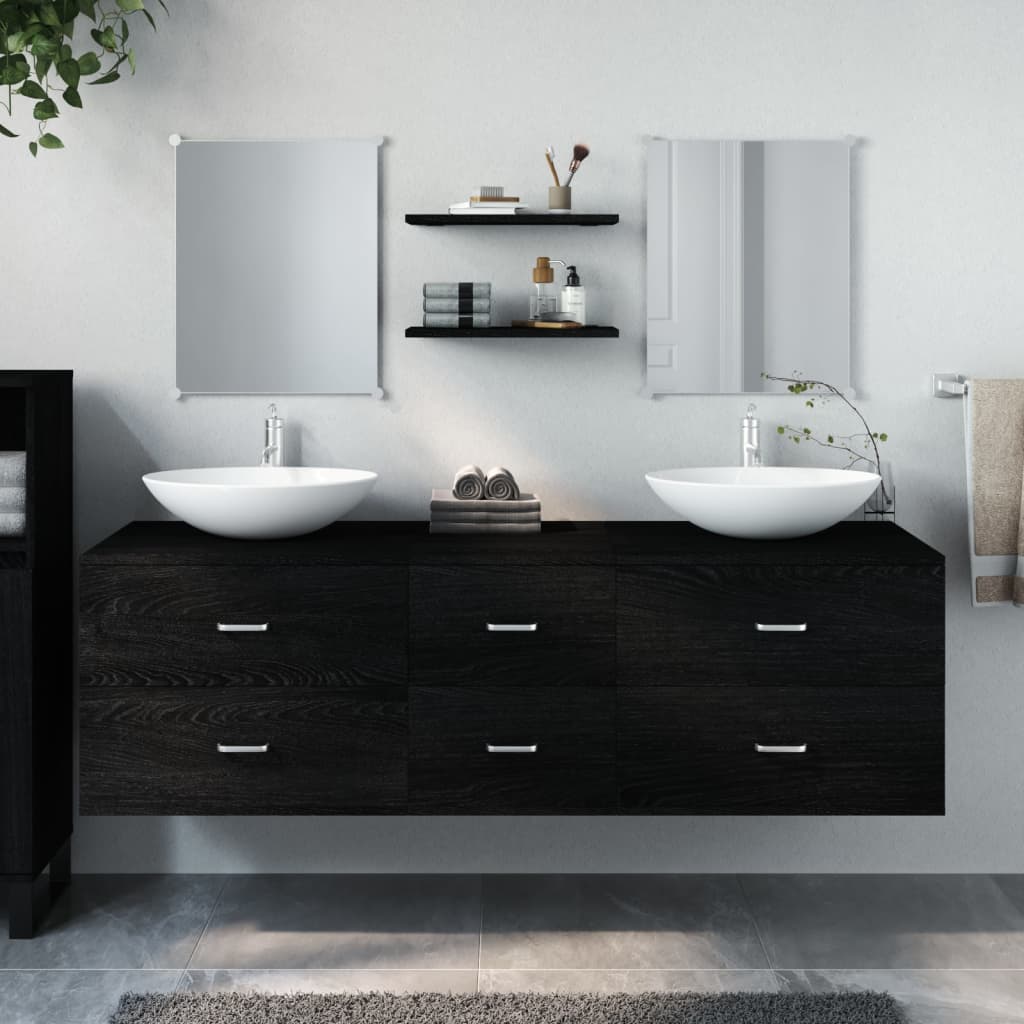   vidaXL 5-tlg. Badmöbel-Set Schwarz Holzwerkstoff