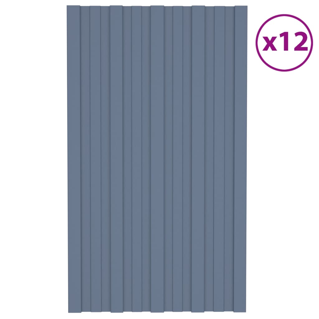 vidaXL Dachpaneele 12 Stk. Verzinkter Stahl Grau 80x45 cm