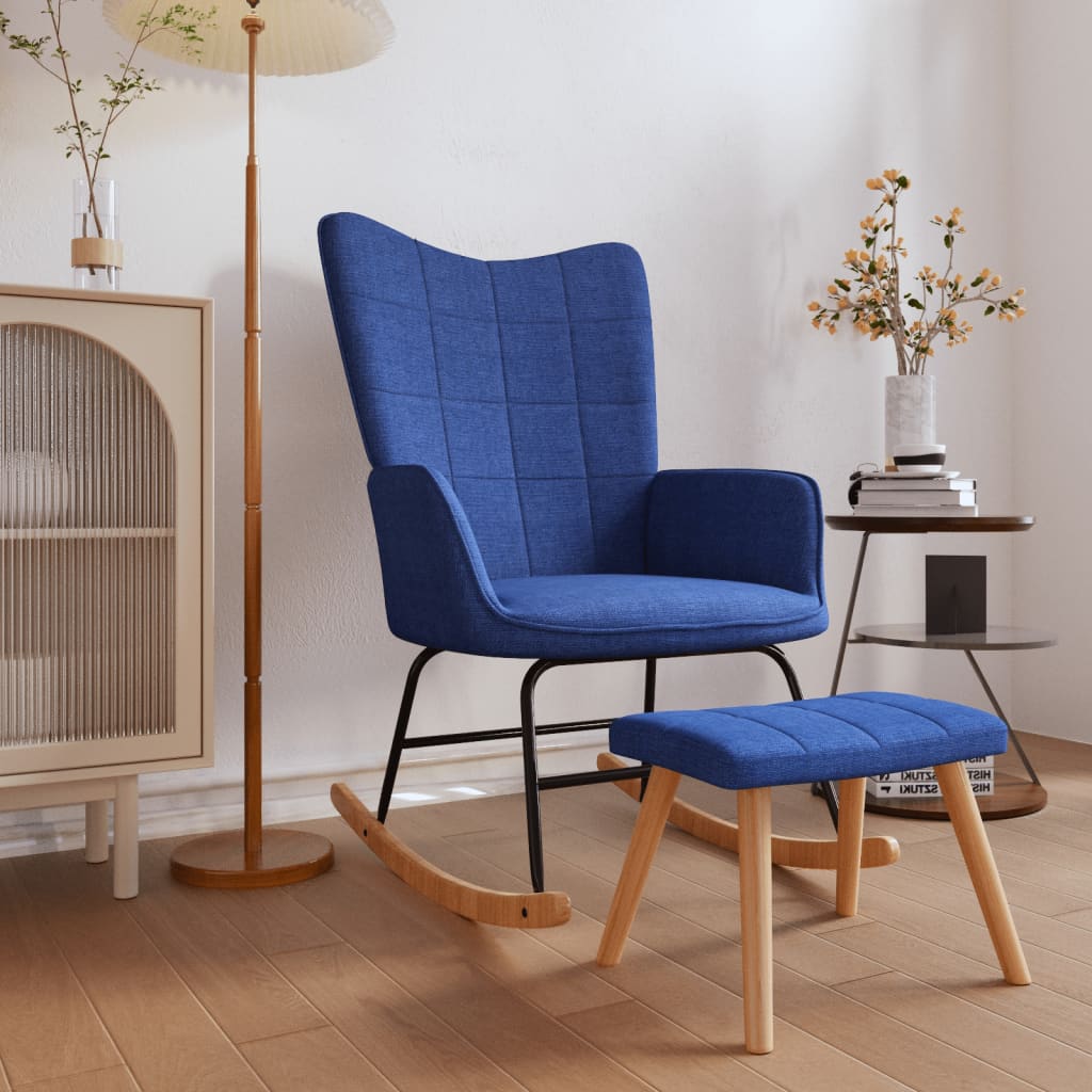 vidaXL Schaukelsessel mit Hocker Blau Stoff