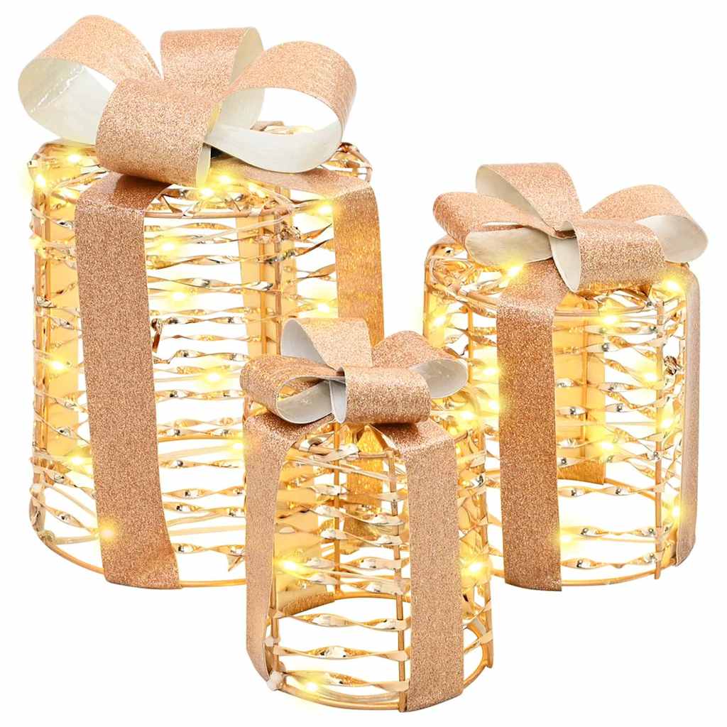 vidaXL Geschenkbox Dekoration 3 pcs Warmweiß 12 cm 15 cm 20 cm PET