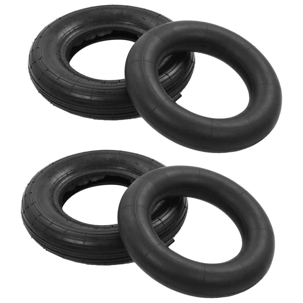 vidaXL 4-tlg. Schubkarrenreifen und Schlauch-Set 3.50-8 4PR Gummi 