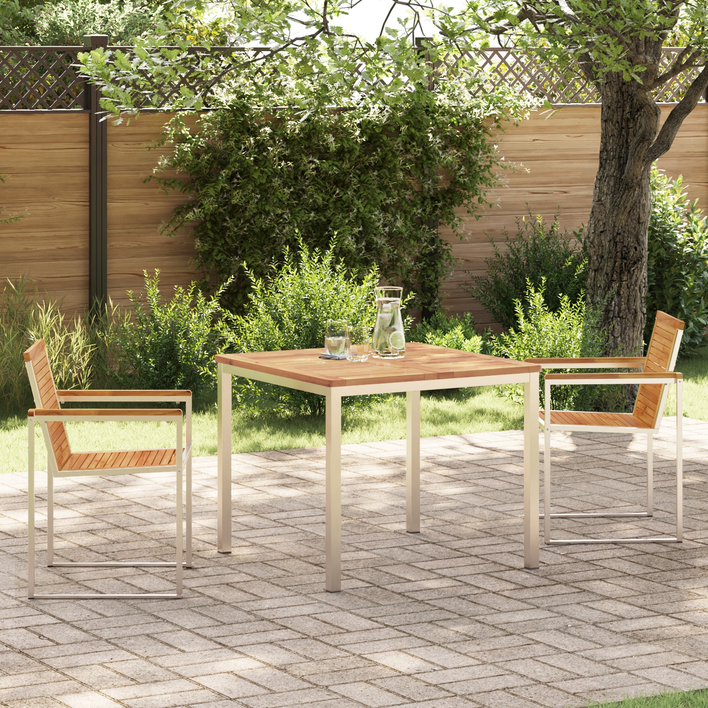vidaXL 3-teiliges Garten Essset aus massivem Teakholz, vidaXL Outdoor Esstisch 90x90x74,5 cm aus massivem Teakholz