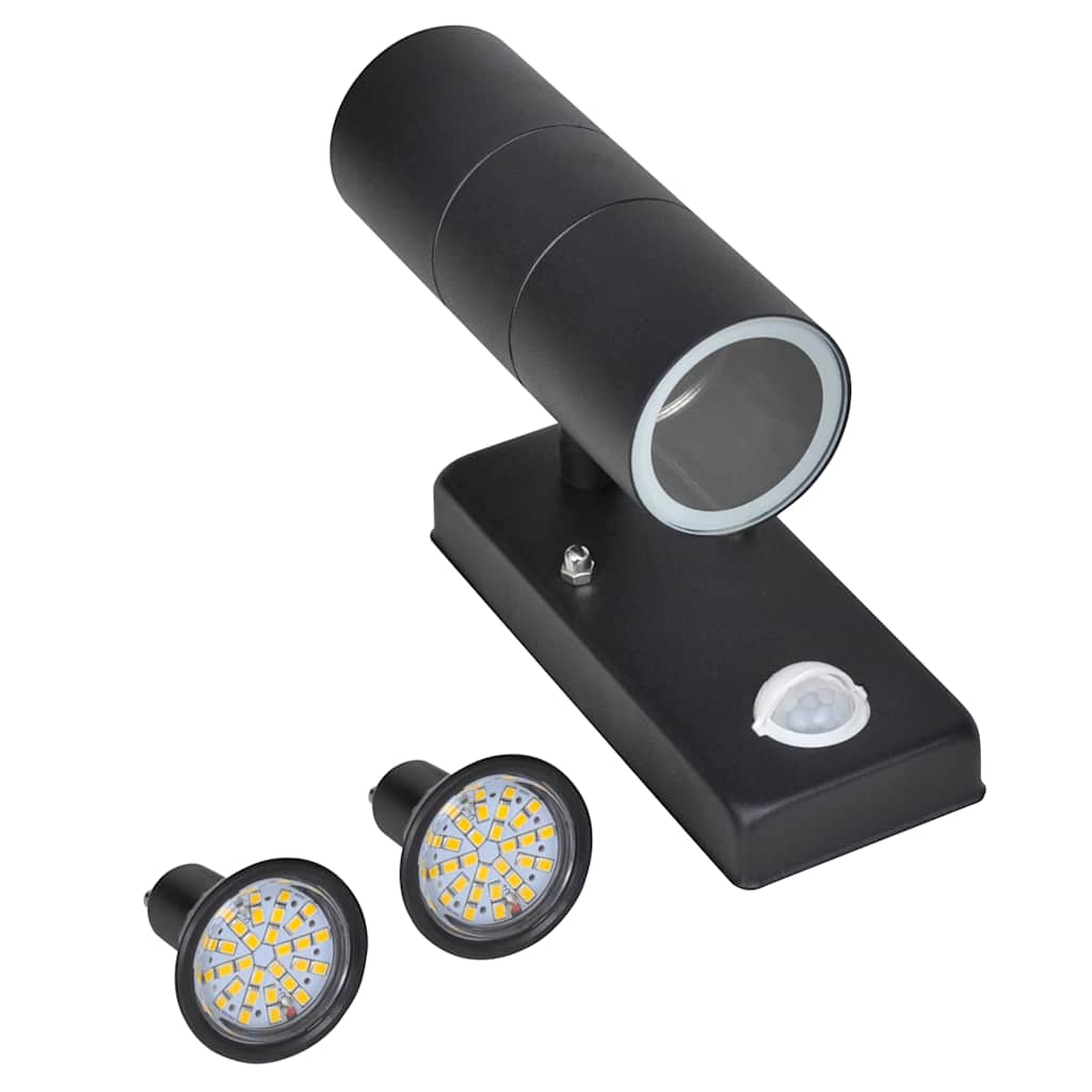 LED-Wandleuchte Edelstahl Zylinderform Schwarz mit Sensor LED-Wandleuchte Edelstahl Zylinderform Schwarz mit Sensor