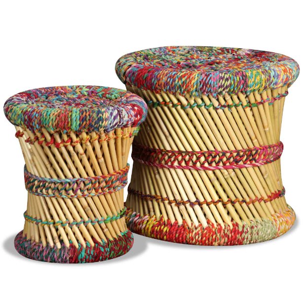 vidaXL Hocker mit Chindi-Details 2 Stk. Mehrfarbig Bambus 
