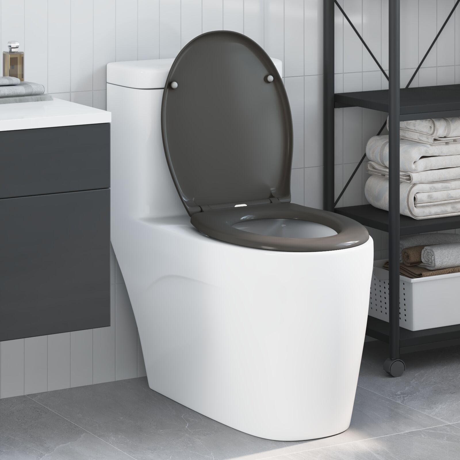 vidaXL Schnellverschluss-Toilettensitz mit sanfter Schließfunktion Duroplast Anthrazit