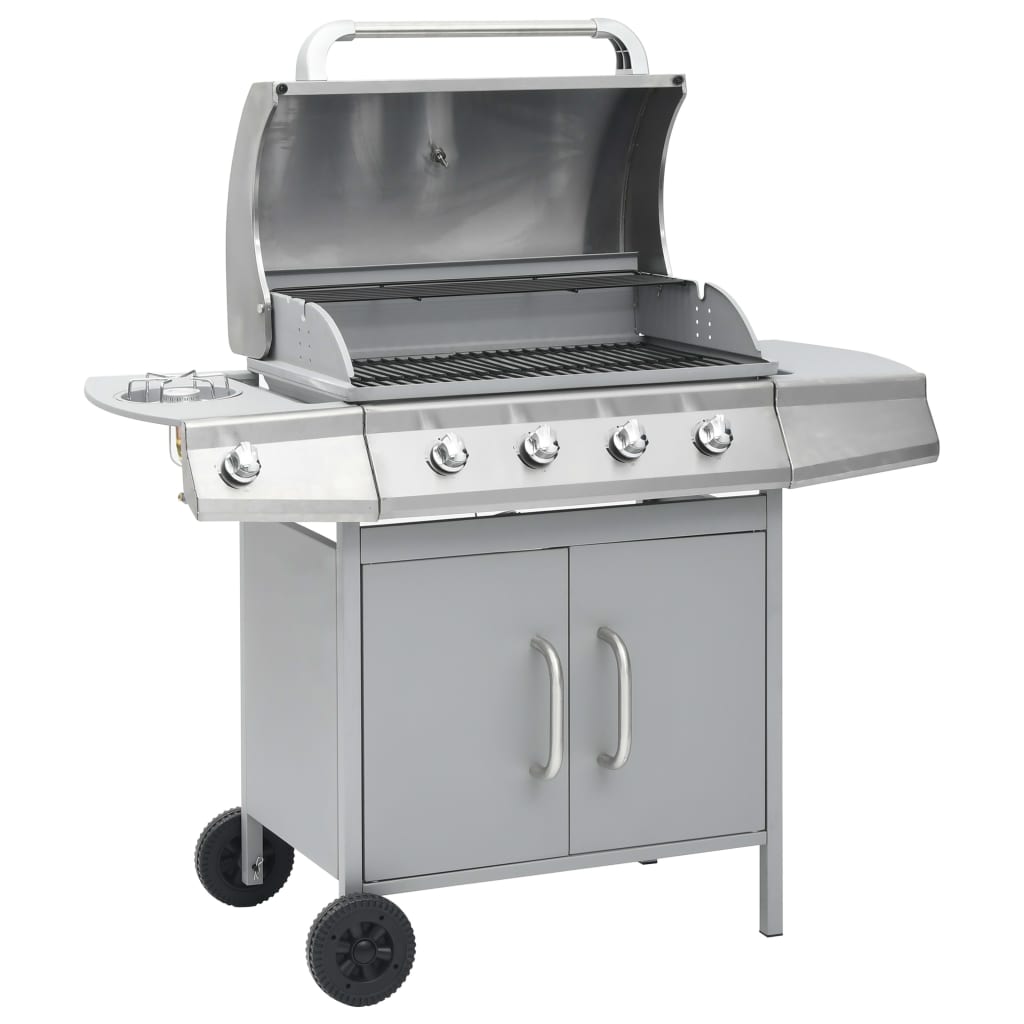vidaXL Gasgrill 4+1 Flammen Silbern Edelstahl 
