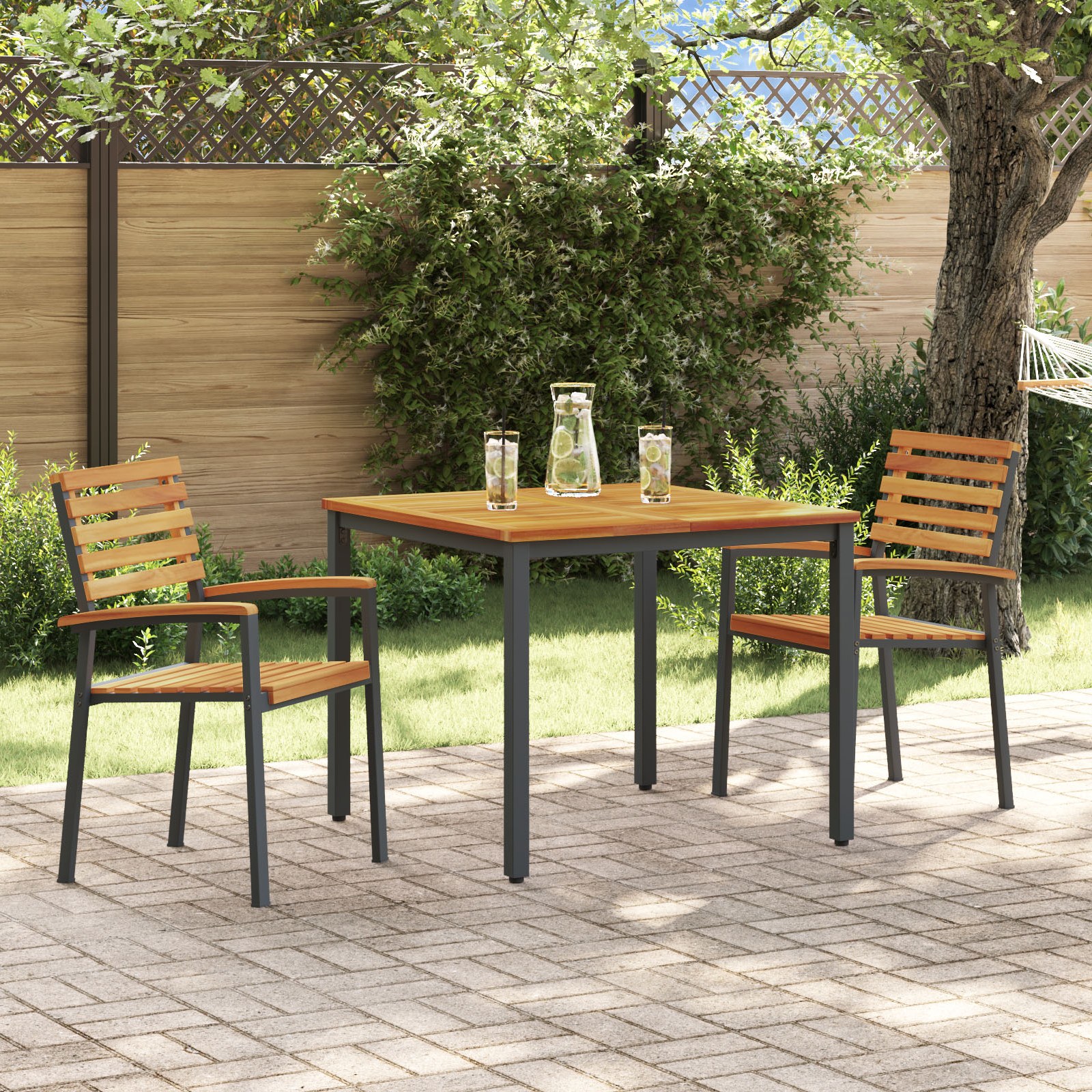vidaXL 3-teiliges Garten Essset aus massivem Akazienholz und Metall