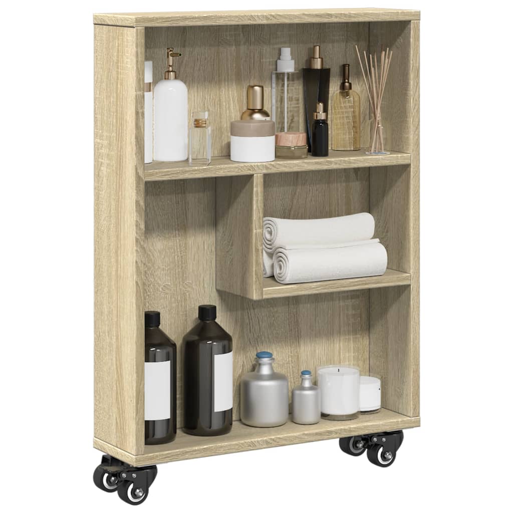 vidaXL Aufbewahrungswagen Schmal Sonoma-Eiche 48x13x68cm Holzwerkstoff