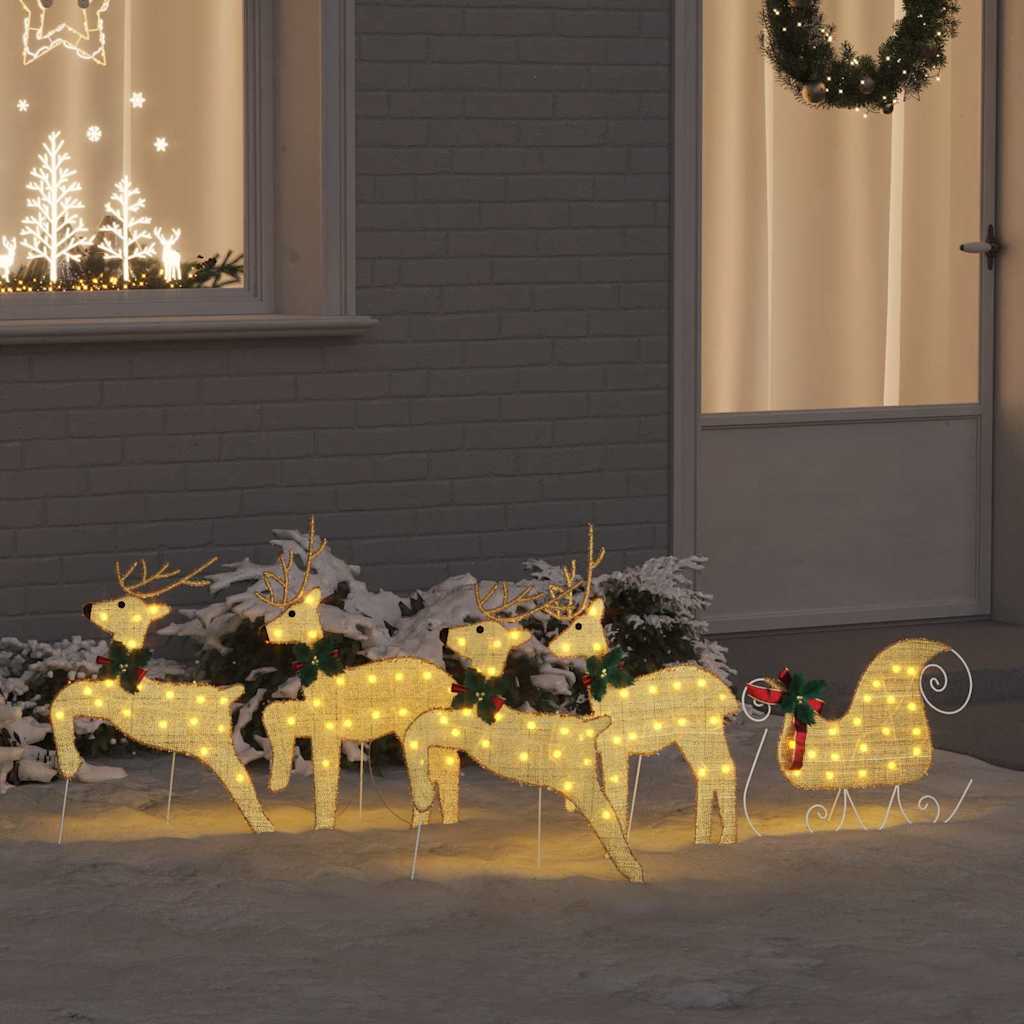 vidaXL LED Rentiere 5 pcs Gold Stoff vidaXL LED Rentiere 5 pcs Gold Stoff