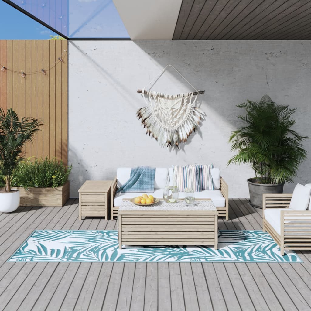 vidaXL Outdoor-Teppich Aquablau und Weiß 80x250 cm Beidseitig Nutzbar